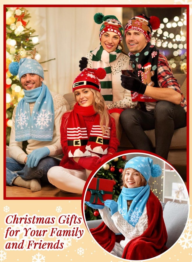 Cuffbow 12 Pcs Christmas Knitted Beanies and Scarf Gloves Set Xmas Santa Hats with Pom Winter Warm Skull Cap Long Knit Scarf Gloves for Adults Women Men Christmas - Image 5